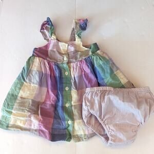 Baby Gap Sundress Girls Sz 12-18m Purple Plaid Linen Spring